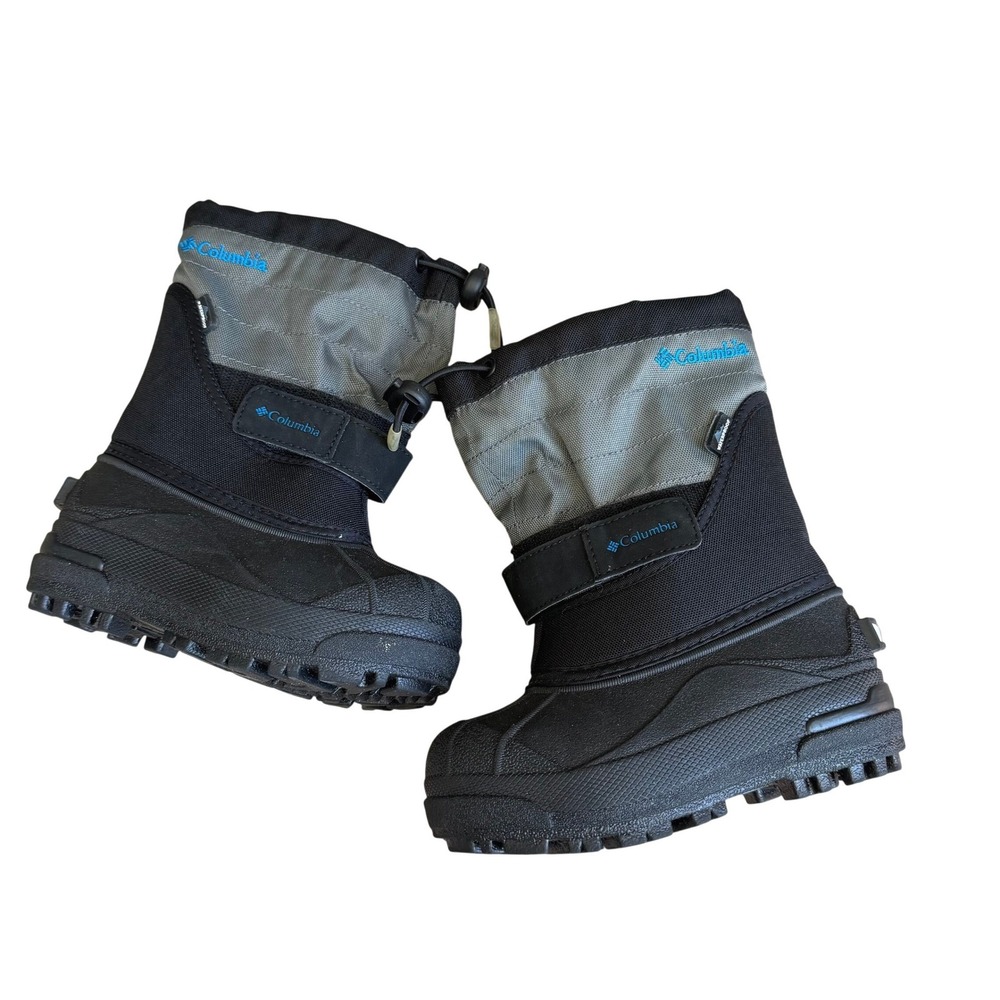 Columbia Kids Powderbug Plus II Waterproof Snow Boots Black Grey Sz 9 Excellent